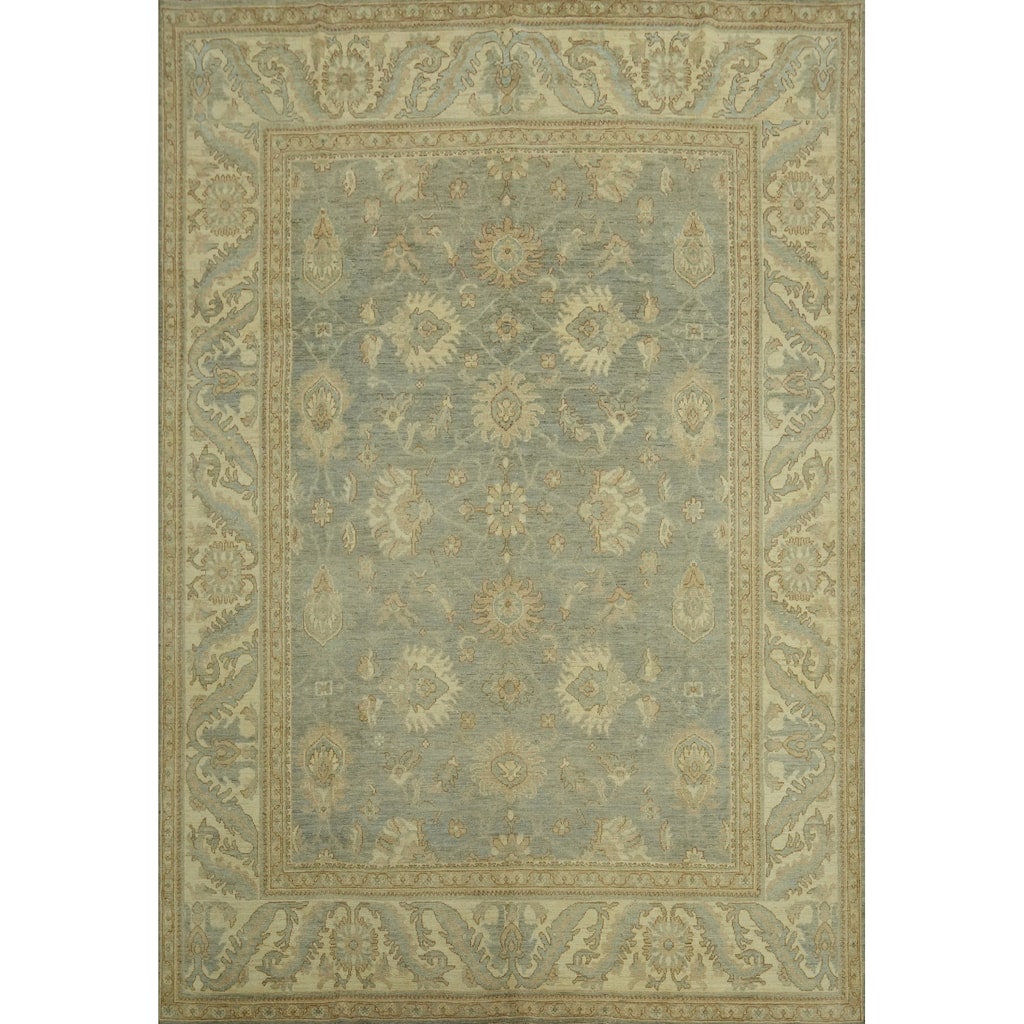 Vegetable Dye Wool Oushak Turkish Area Rug, Floral Geometric Carpet - 12' 0'' X 9' 3''