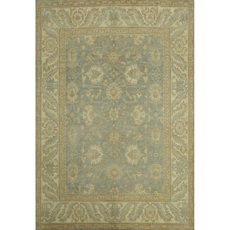 Vegetable Dye Wool Oushak Turkish Area Rug, Floral Geometric Carpet - 12' 0'' X 9' 3''
