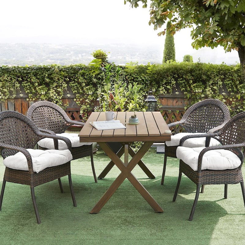 Sweet Home Collection Patio Cushions Outdoor Chair Pads Thick Fiber Fill Tufted 19" x 19" - Set of 4 - White