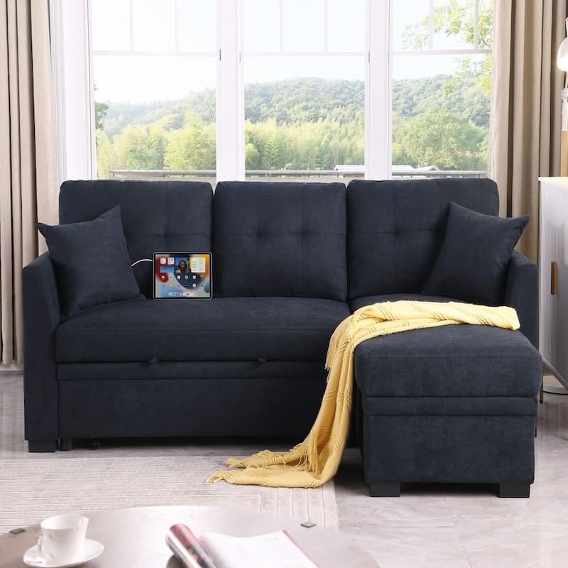 Sectional Sleeper Sofa with USB Charging, Storage, Reversible Chaise
