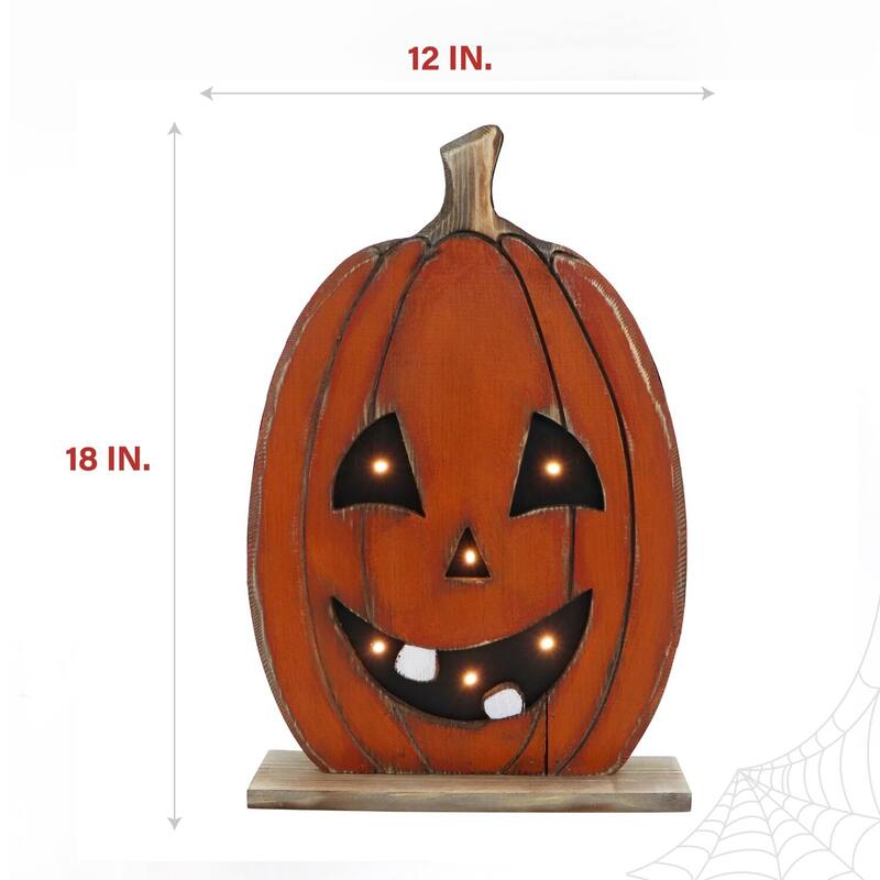 Haunted Hill Farm 18-In. Tall Pumpkin Battery-Operated Wooden Centerpiece with Lights and Timer