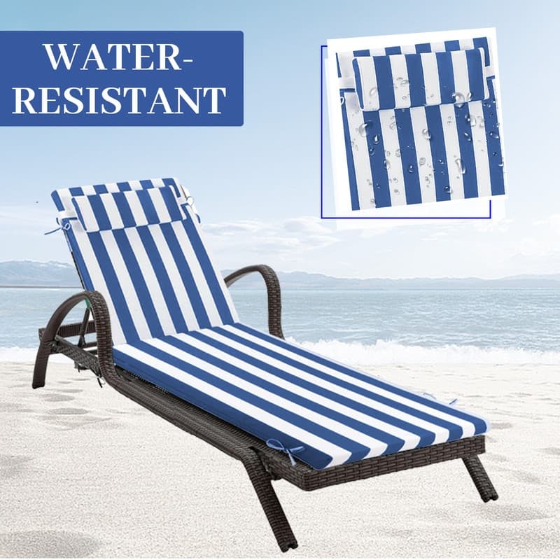Outdoor Chaise Lounge Cushion, Thicken Waterproof Replacement Back Chaise Cushions for Pool, Sand Beach