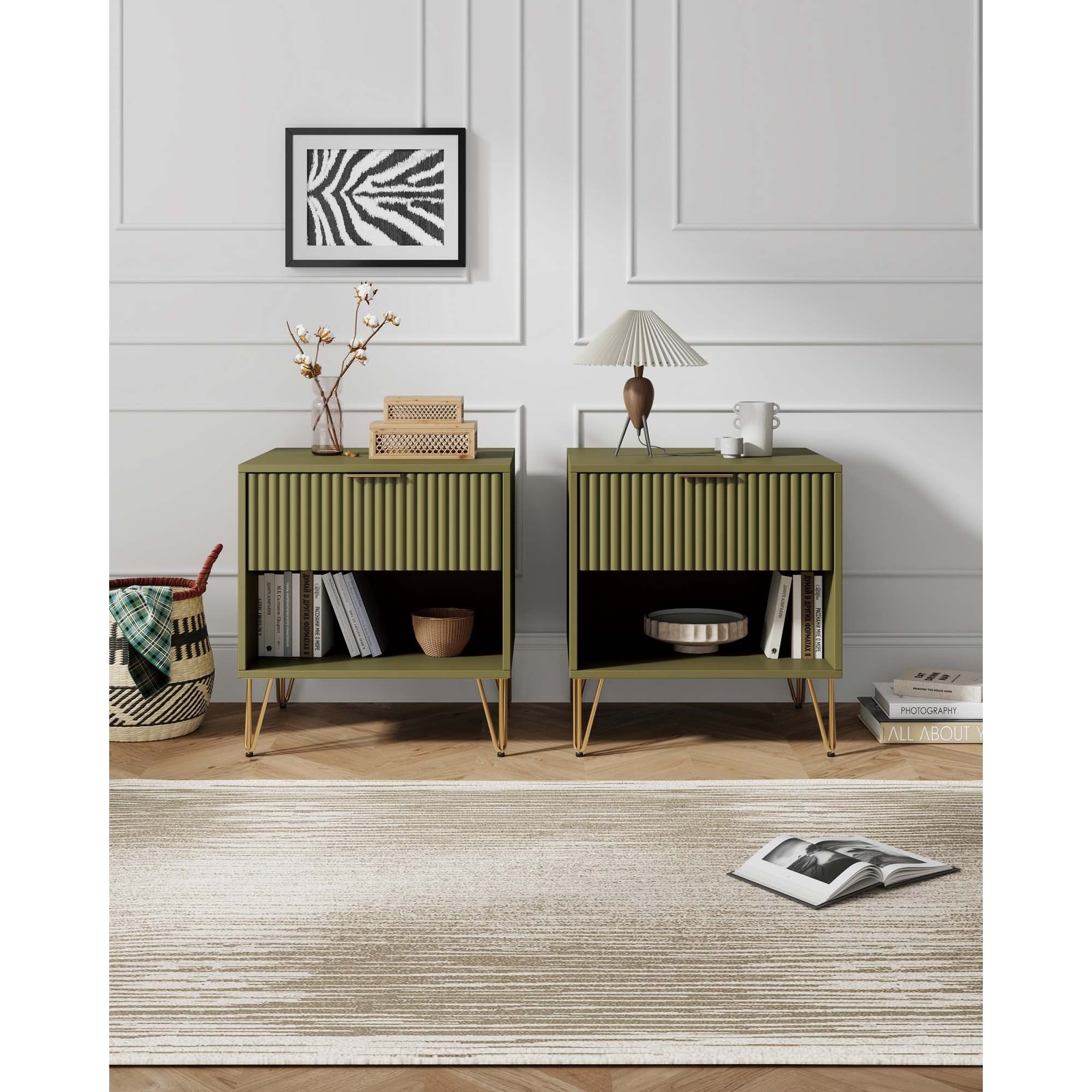 Manhattan Comfort Dumbo 20" Fluted Nightstand (1-Drawer) - Set of 2