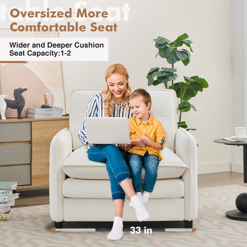 Upholstered Chenille Oversized Accent Armchairs with Ottoman and Side Pocket