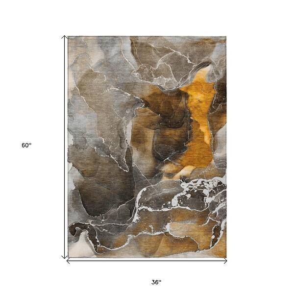 4' x 5' Brown Abstract Indoor Outdoor Area Rug