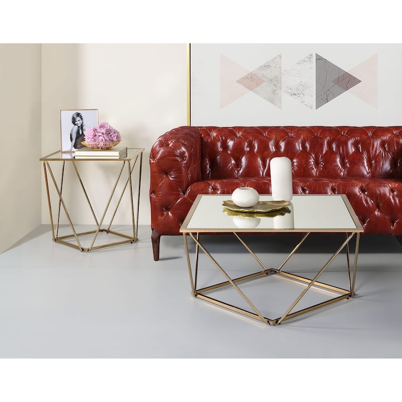 ACME Fogya Square End Table in Mirrored and Champagne Gold