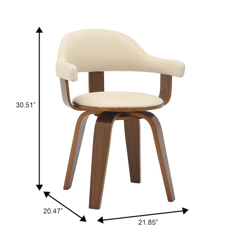 Leather Dining Chair in Solid Wood Accent Arm Chair Open Curved Back Design