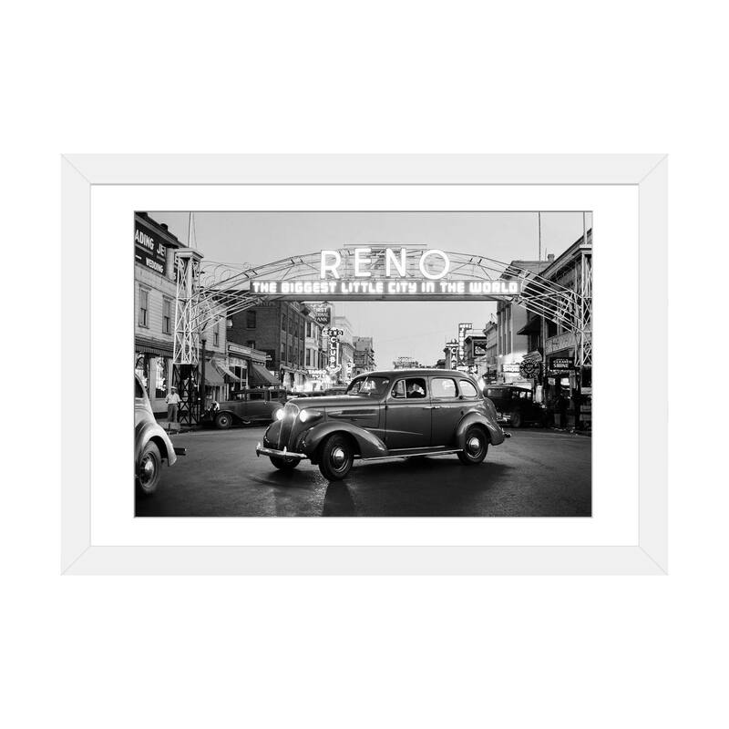iCanvas "1930s Night Of Arch Over Main Street Reno Nevada Neon Sign The Biggest Little City In The World" by Vintage Images - White - 24x32x1