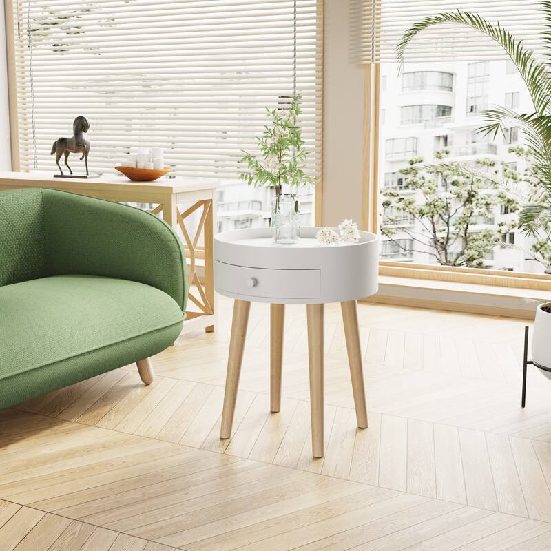 GDFStudio Lysander Wood Small Tea Table with Drawer