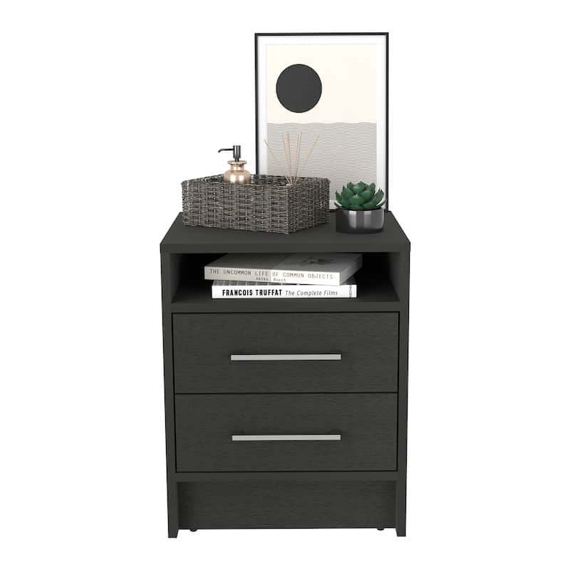 Elegant White Nightstand with 2 Drawers and Shelf, 23.6" Height, Contemporary Bedroom Furniture