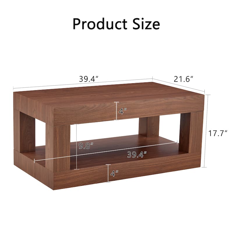 Modern 2-Tier Coffee Table, Rectangular Center Table with Open Storage Shelf, Stable and Durable, Easy Assembly