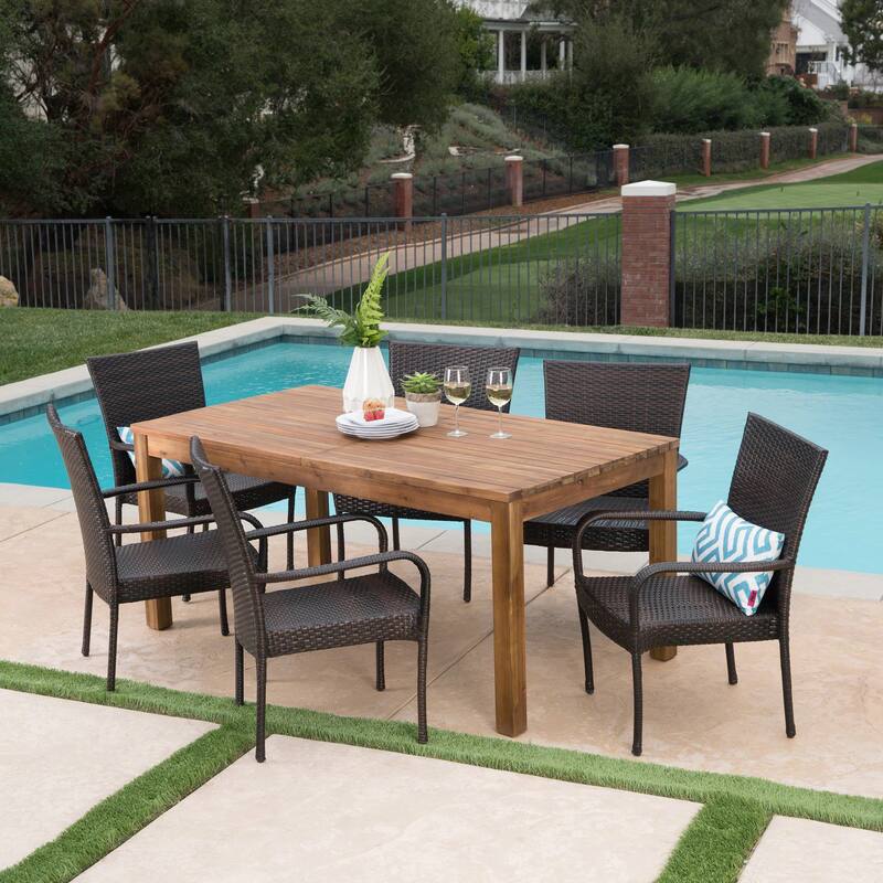 Christopher Knight Home Lambert Outdoor Wicker and Wood Expandable Rectangular Dining Set