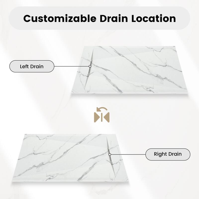 SMC Alcove Shower Pan Base with Reversible Drain, Low Profile, Wheelchair Access, Slip-Resistant, cUPC Certified