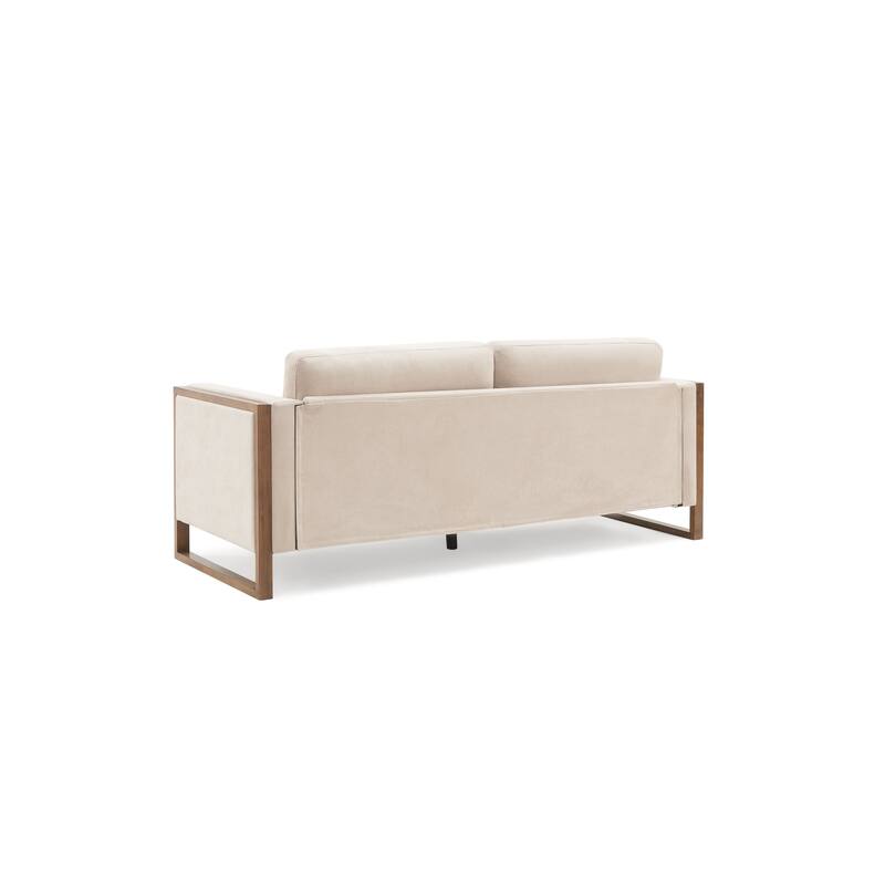 Modern Upholstered 3-Seater Sofa, Straight-Row Sofa with Square Arms, Lounge Sofa with Solid Wood Legs for Living Rooms