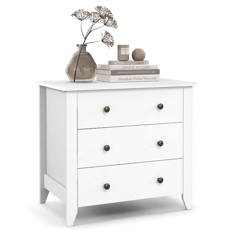 Gymax 3 Drawer Dresser Chest of Drawers Bedside Table for Living Room