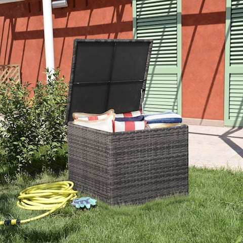 Outdoor Wicker Storage Box 90 Gallon Resin Deck Box