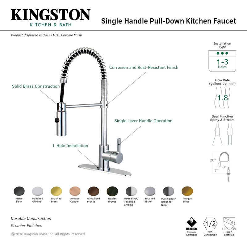 Kingston Brass Continental 1.8 GPM Single Hole Pre-Rinse Pull Down