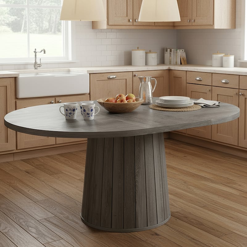 55-Inch Oval Farmhouse Dining Table for 6, Pedestal Base Kitchen Table