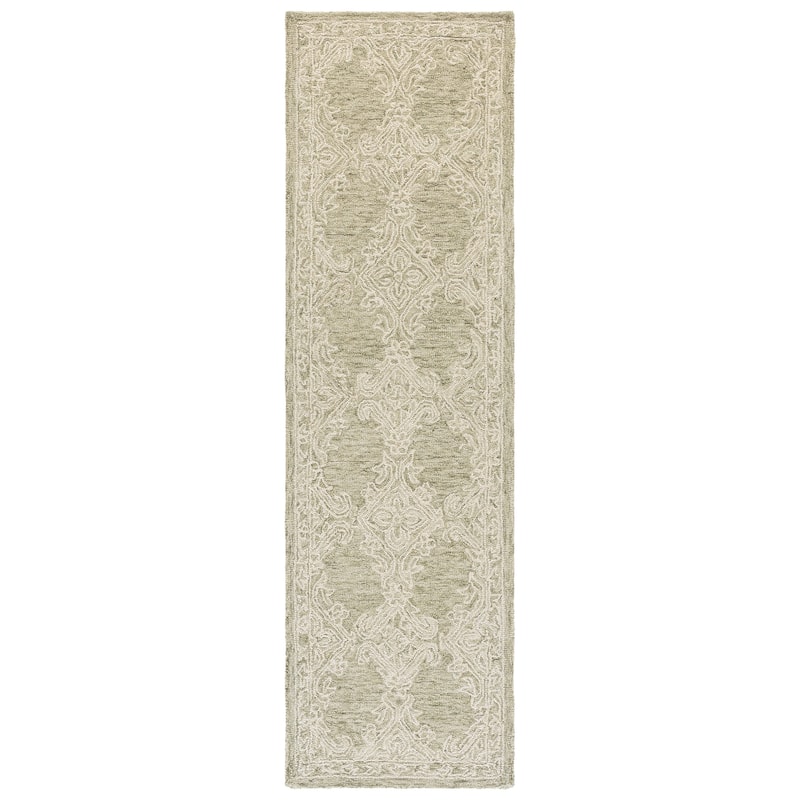 SAFAVIEH Handmade Abstract Aintzane Wool Rug - 2'3" x 8' Runner - Green/Ivory
