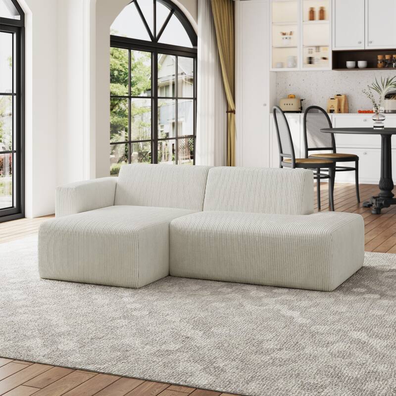 Oversized Corduroy Modular Sectional Fabric Sofa - BEIGE/SIDE CHAIR&CHAISE