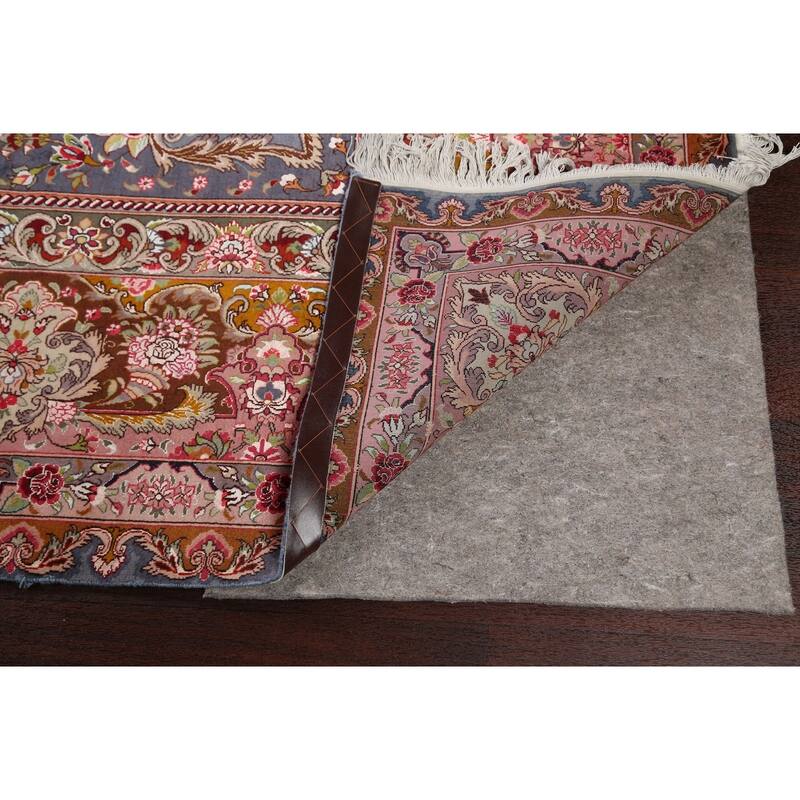 Hand Knotted Oriental 100% Wool Carpet Traditional Floral Navy Blue & Blues Tabriz Area Rug - 9' 9'' X 9' 10''