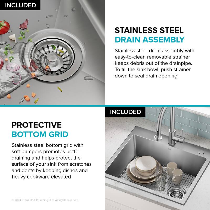 KRAUS Fairlane Drop In Top Mount 18 Gauge Stainless Steel Kitchen Sink