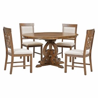 5-Piece Retro Functional Dining Set, 1 Extendable Table with a 16-inch ...