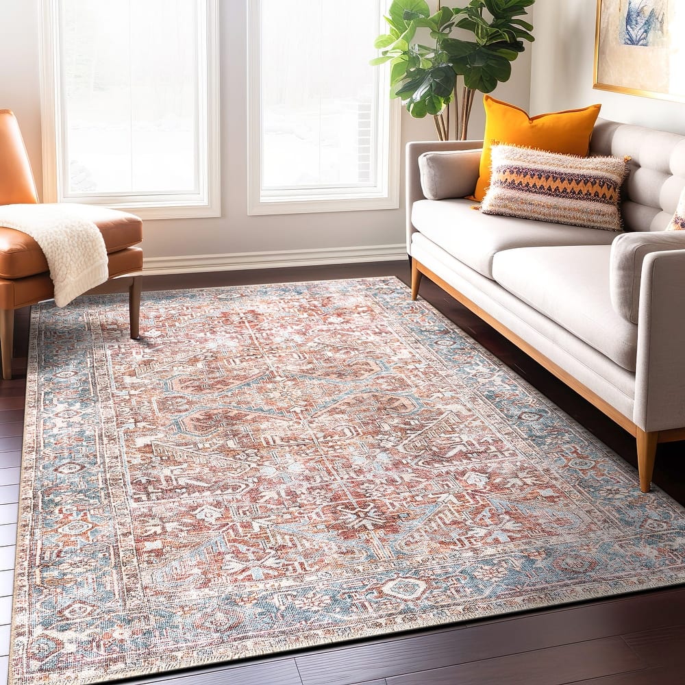 World Rug Gallery Vintage Distressed Machine Washable Area Rug