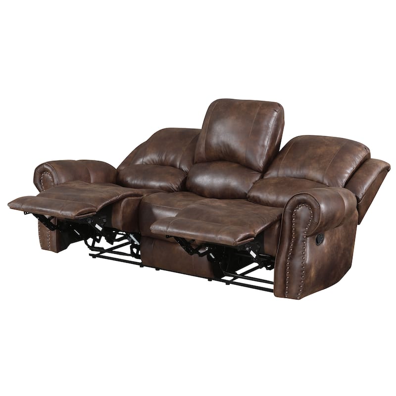 Steve Silver Saddle Brown Faux Leather Manual Reclining Sofa