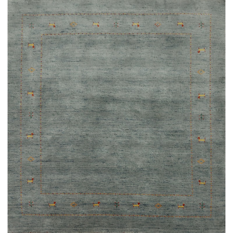Hand Knotted Oriental 100% Wool Carpet Tribal Animal Pictorial Greys & Charcoal Gabbeh Area Rug - 5' 11'' X 6' 1''