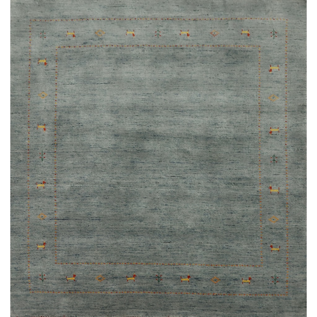 Hand Knotted Oriental 100% Wool Carpet Tribal Animal Pictorial Greys & Charcoal Gabbeh Area Rug - 5' 11'' X 6' 1''