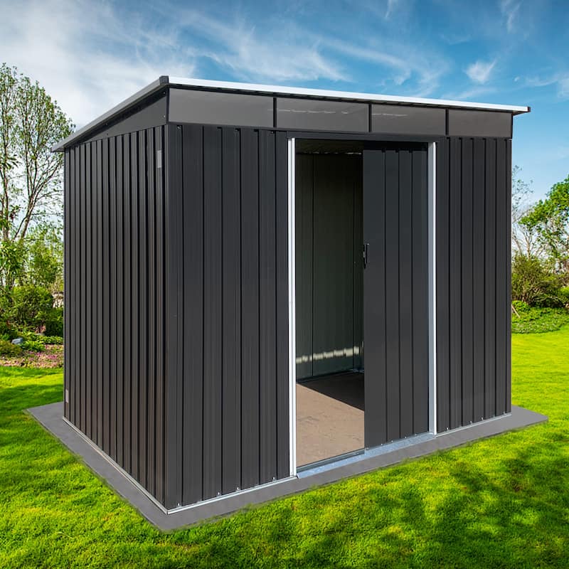 GDFStudio - Nathaniel Cole Durable and Light-Transmitting Metal Garden Shed for Efficient Outdoor Storage - 6ftx8ft