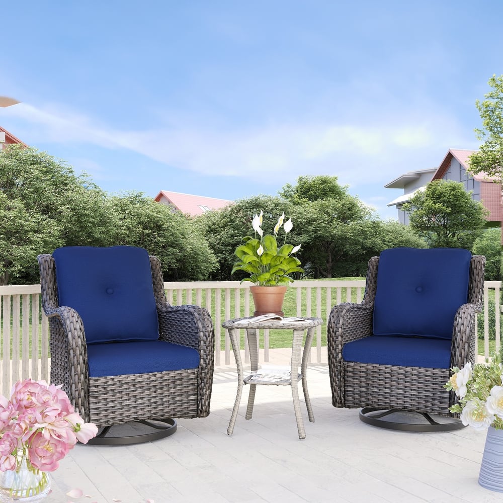 Cozywor 3-Piece Wicker Patio Swivel Outdoor Rocking Chair Set