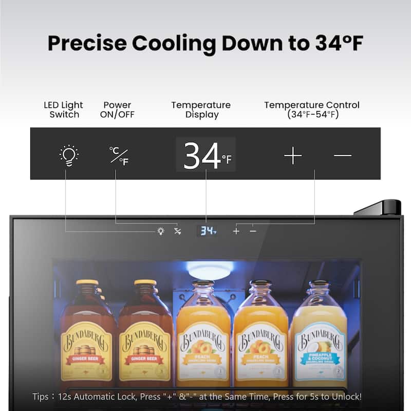 Yeego 3.4 Cu.Ft Beverage Refrigerator, Glass Door Cooler with LED Display, Quiet Compressor, 102-Can Capacity
