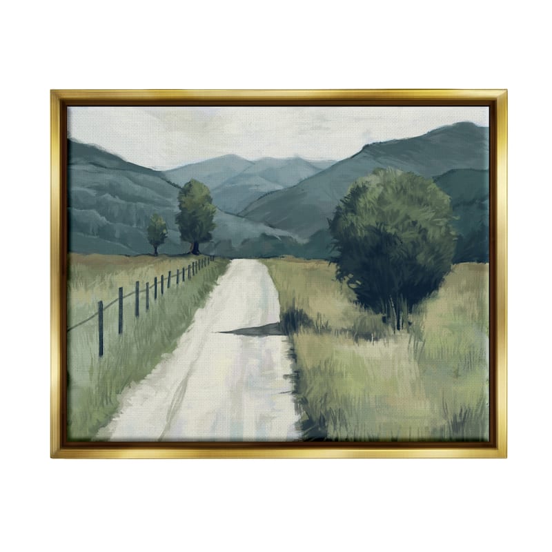 Stupell Farmland Fields Green Blue Landscape Painting Floater Frame - 16 x 20 - Gold