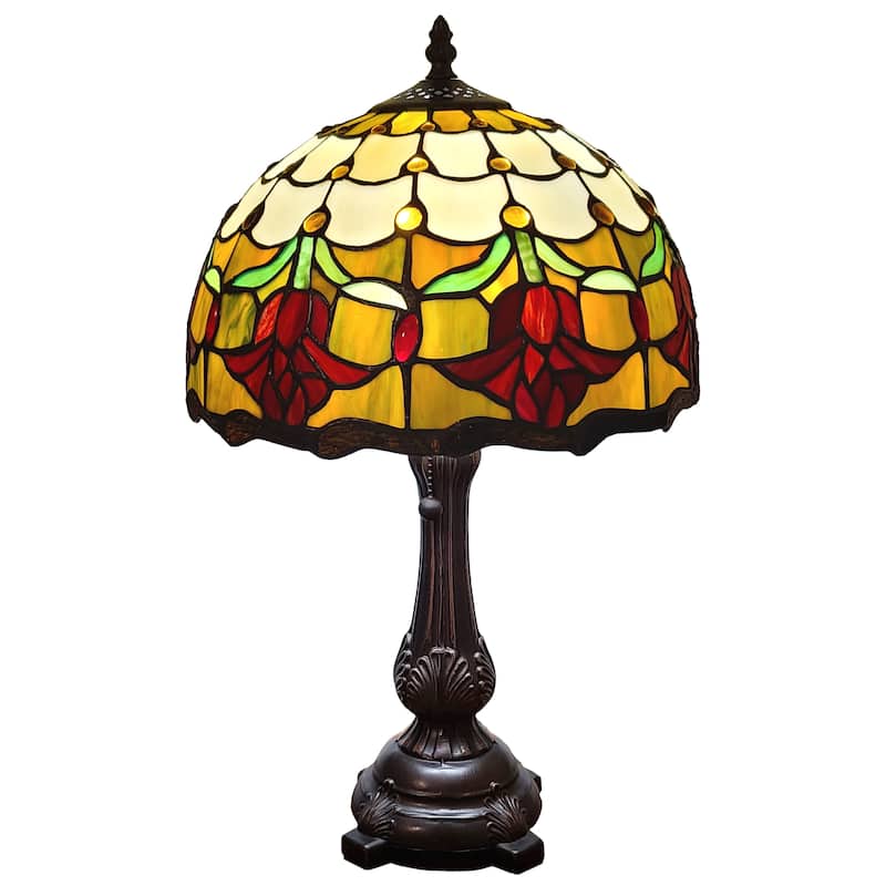 Tiffany Style Table Lamp 19" Tall Stained Glass White Floral Tulips Nightstand Bedroom Handmade Gift AM1094TL12B Amora Lighting