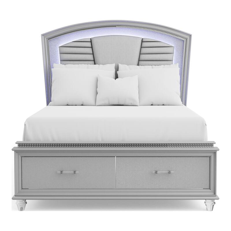 Xian Contemporary Wood Faux Leather Upholstered Tufted Storage Platform Bed with LED by Furniture of America