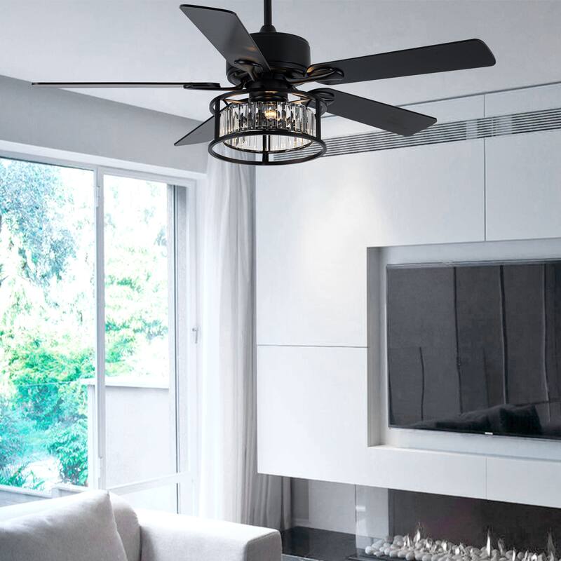 Oaks Aura 52in.Black Modern Glam Crystal Ceiling Fan with Lights,6-speed Reversible Crystal Fan Lights with Remote - 52