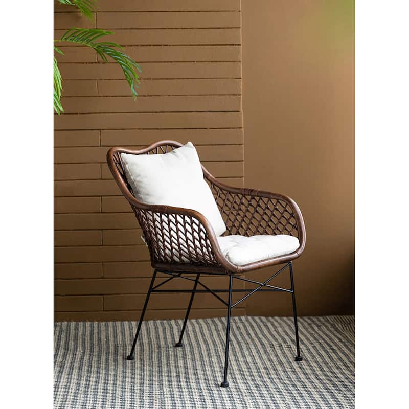 Rattan Framed Chair with Cushion - 35.5" - Brown