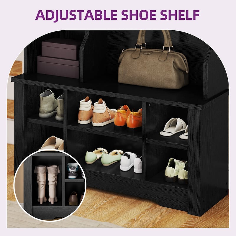 Moasis 39"/59" Farmhouse Hall Tree Bench Shoe Storage Coat Rack for Entryway with Adjustable Shelf