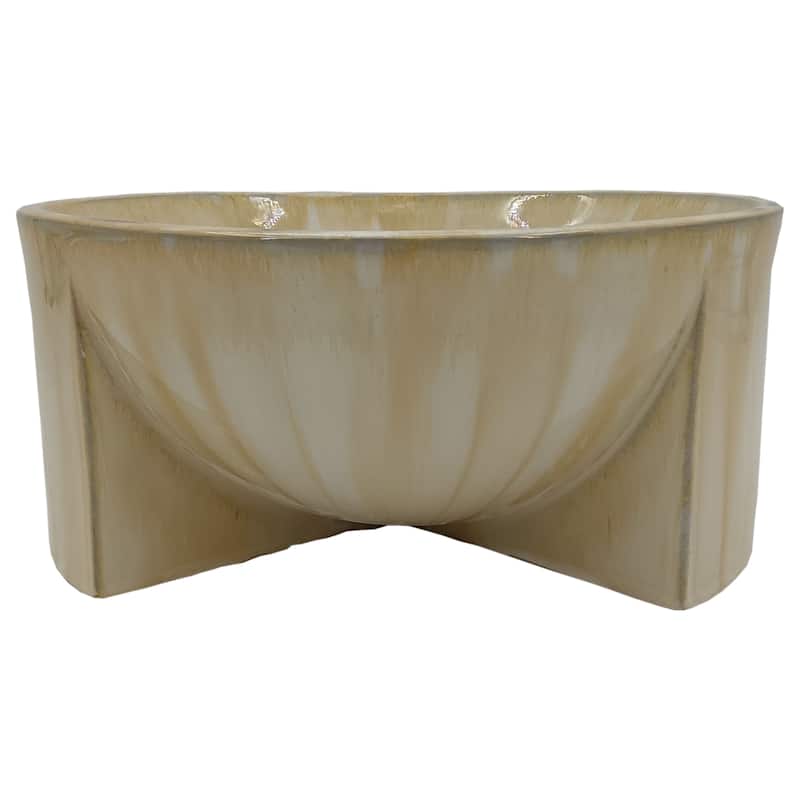 Modern Ceramic Decorative Bowl Sculptural Curved Base - 6", Tan - 13.0"