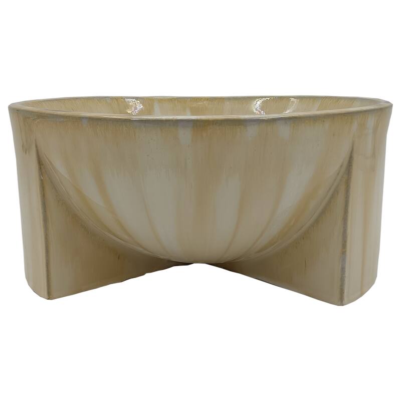 Stoneware Ceramic Decorative Bowl Sculptural Curved Base - 6" Tan - 13" x 13" x 6"