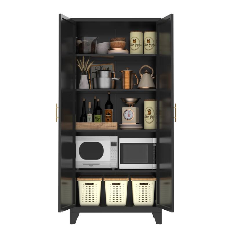2 Door Metal Storage Cabinet, Freestanding Kitchen Pantry Cabinet, Steel Cabinet with Doors & Adjustable Shelves