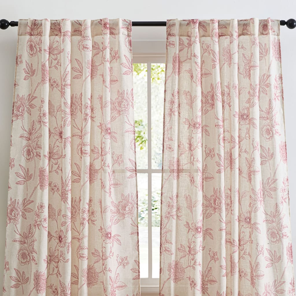 HLC.ME Brookville Linen Floral Print Patterned - Back Tab Pocket Window Flower Curtains Panels for Bedroom, Set of 2