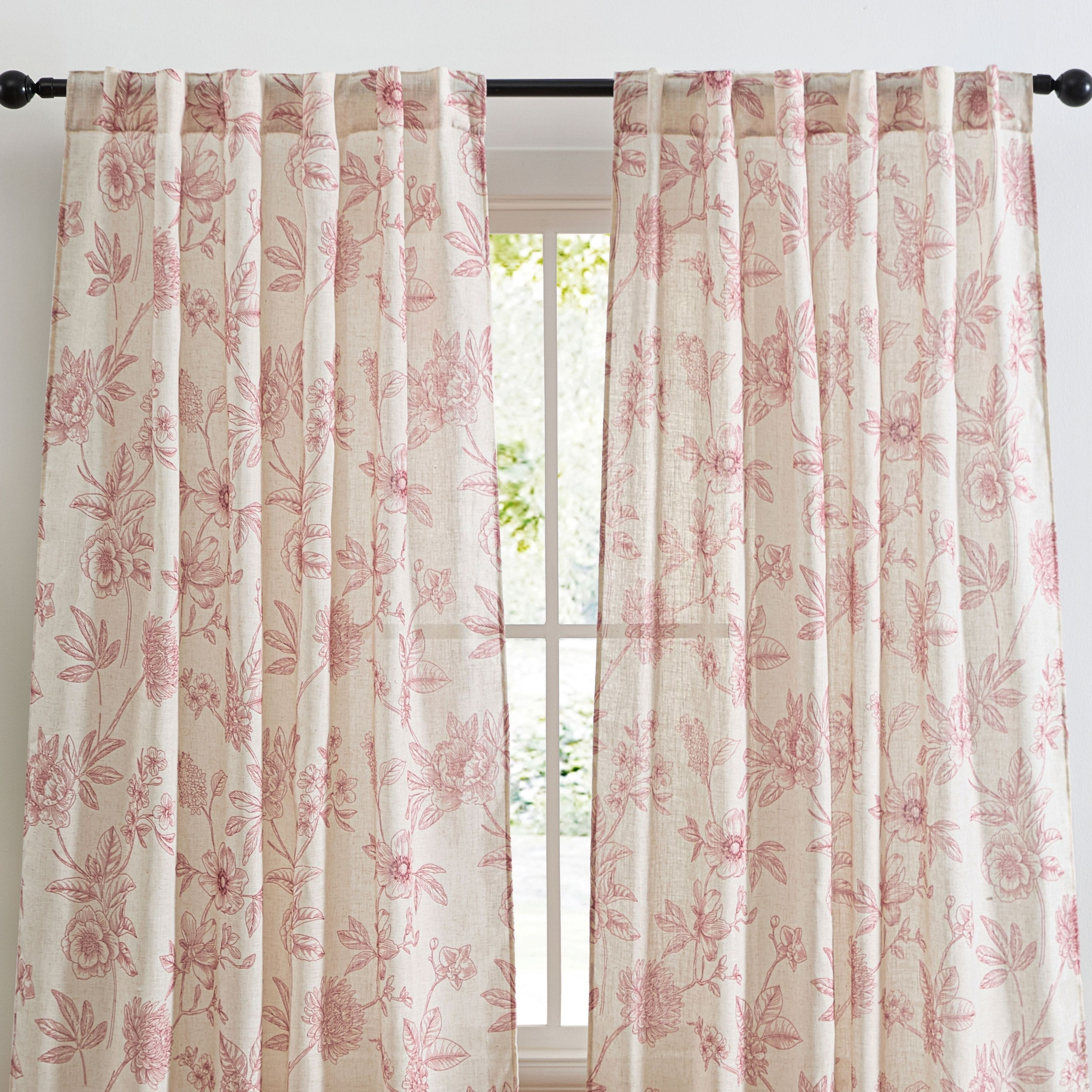 HLC.ME Brookville Linen Floral Print Patterned - Back Tab Pocket Window Flower Curtains Panels for Bedroom, Set of 2