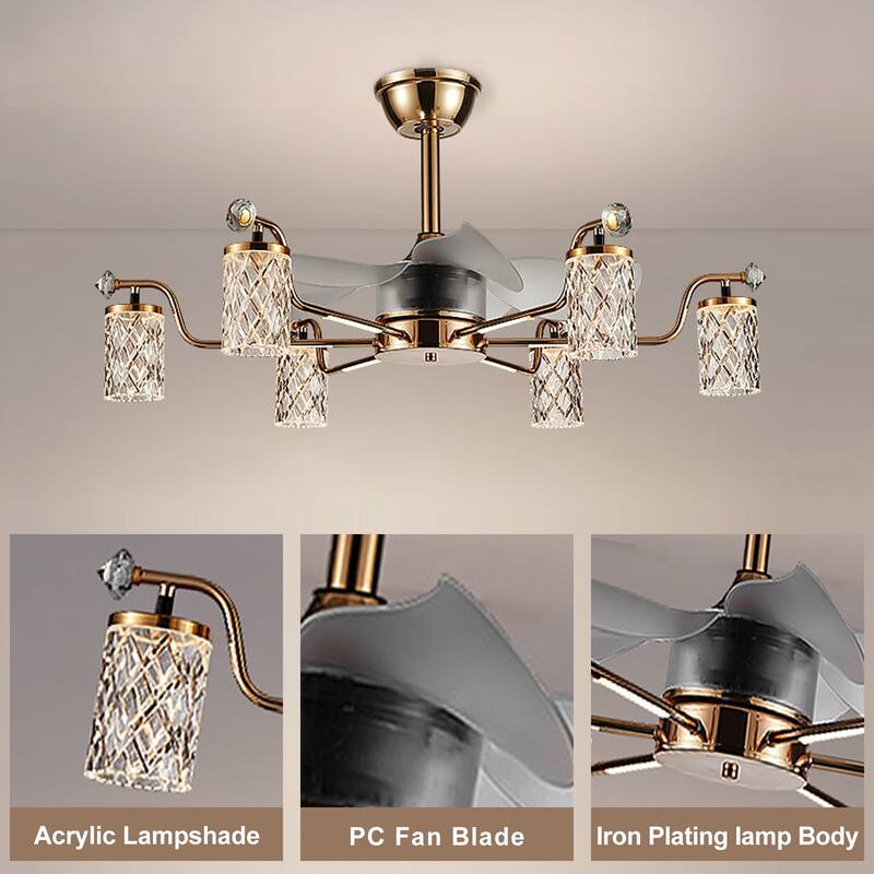 Modern Fandelier with Light and Remote, Modern luxury LED Chandelier Ceiling Fan for Living Room
