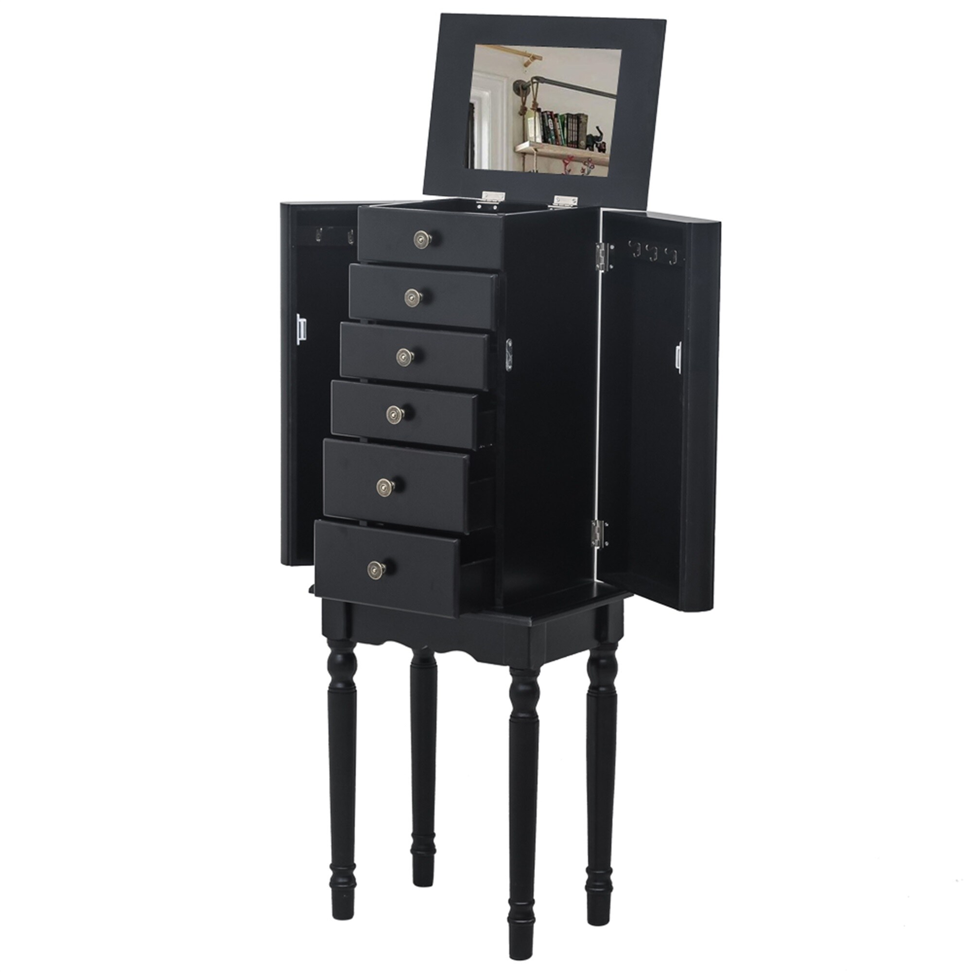Shop Standing Jewelry Armoire With Mirror 5 Drawers 6 Necklace