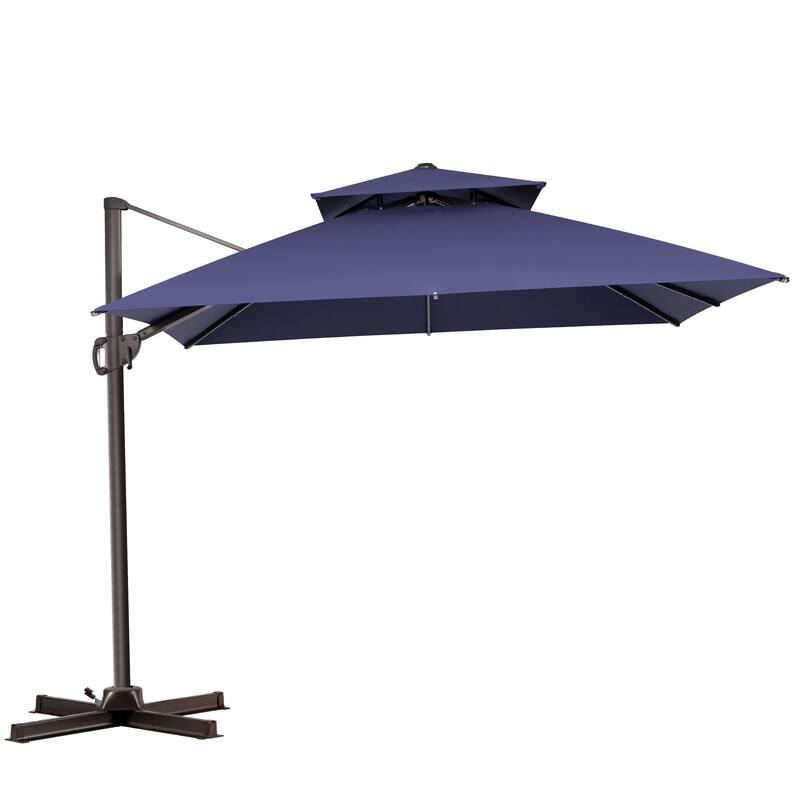 VredHom 10 Ft Square Dual Wind Vent Cantilever Patio Umbrella with Base