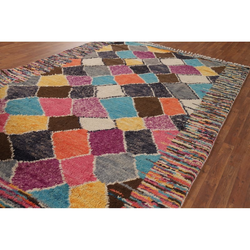 Colorful Plush Moroccan Oriental Area Rug Handmade Wool Carpet - 7'0" x 11'2"
