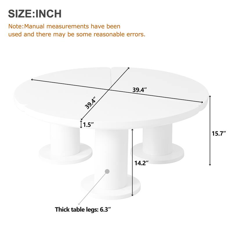 39.4" Round Coffee Table, Petal-Shaped Center Table with 3 Thick Legs, Wood Medium End Table for Living Room